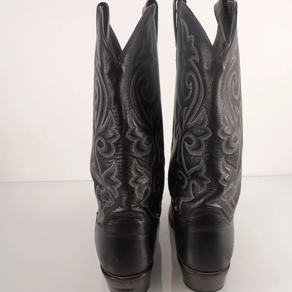 Justin Black Leather Cowboy Boots Western Mens Size 9 EEE Embroidered Style 1409